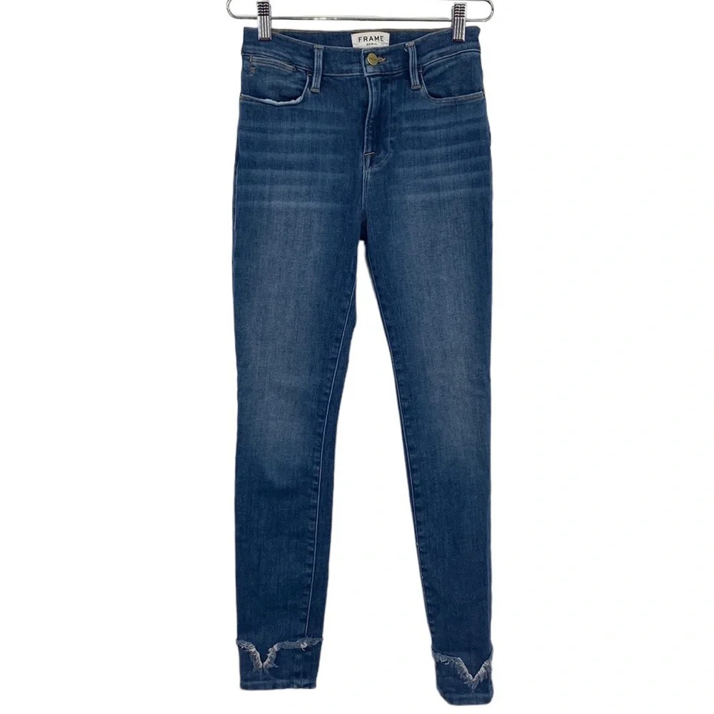 FRAME Denim Le High Skinny Jeans Womens Size 25 Blue Acid Wash Raw Split Hemline